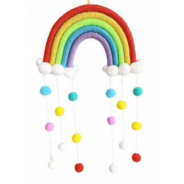 Macrame Rainbow Pom Pom cot mobile - nursery decor